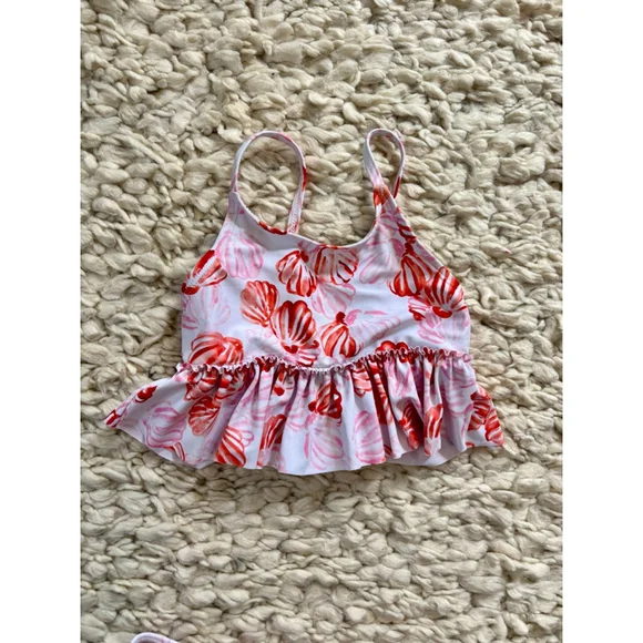 Girls Kortni Jeane White Red Pink Seashell Two Piece Swimsuit Size 4 - Picture 8 of 13